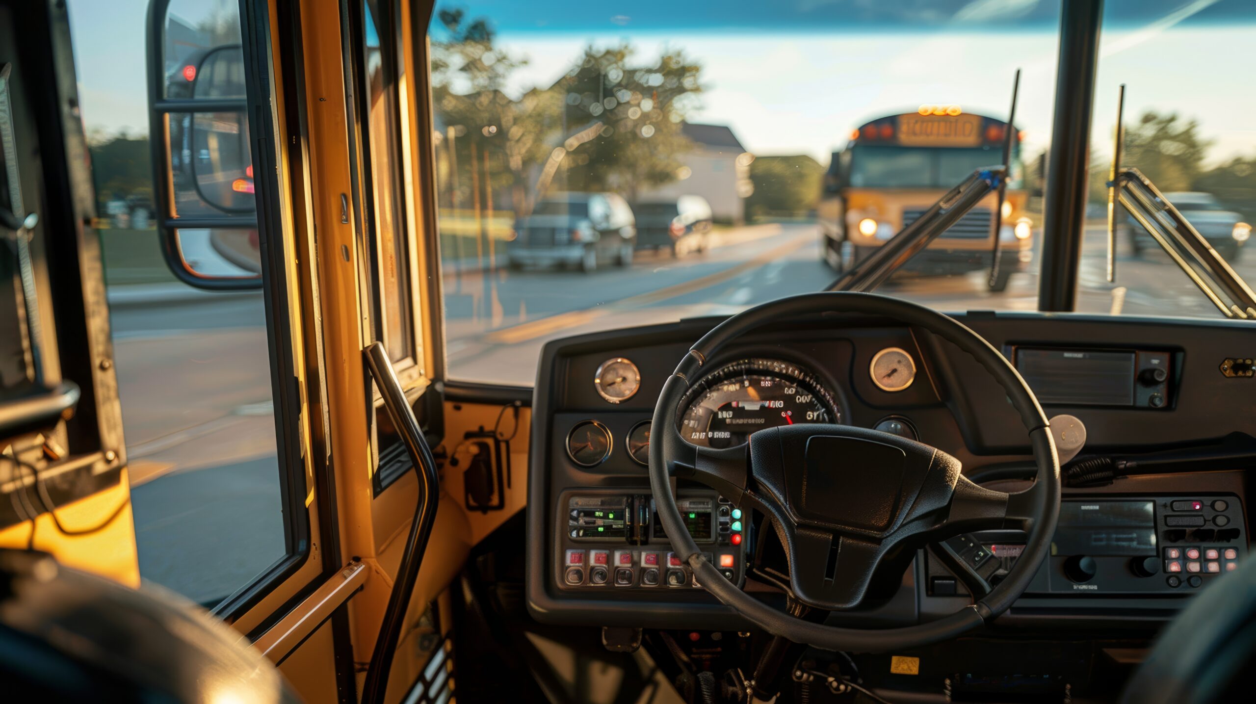School bus driver using radio communications